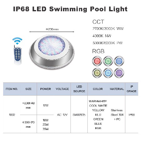 Tadpole Ip68 12V Dc Ac 12W Remote Control Rgb Underwater Lamp Stainless Steel Wall Mounted Waterproof Led Swimming Pool Lights