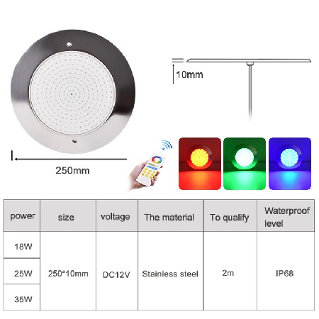 Tadpole Stainless Steel Ip68 Waterproof Wall-Mounted Led Underwater Ultra Thin Resin Filled Smart APP Led Swimming Pool Lights