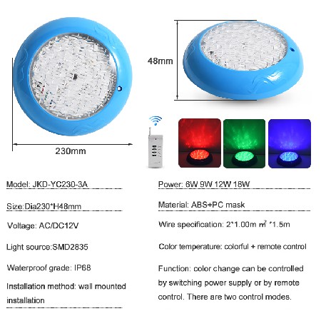Tadpole Customization 18W Multi Color Remote Control Abs Plastic 12V Ip68 Waterproof Underwater Led Swimming Pool Light