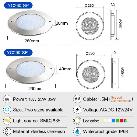 Tadpole Manufacturer Customization 12V Underwater Stainless Steel Remote Control Rgb Ip68 Waterproof Swimming Led Pool Lights